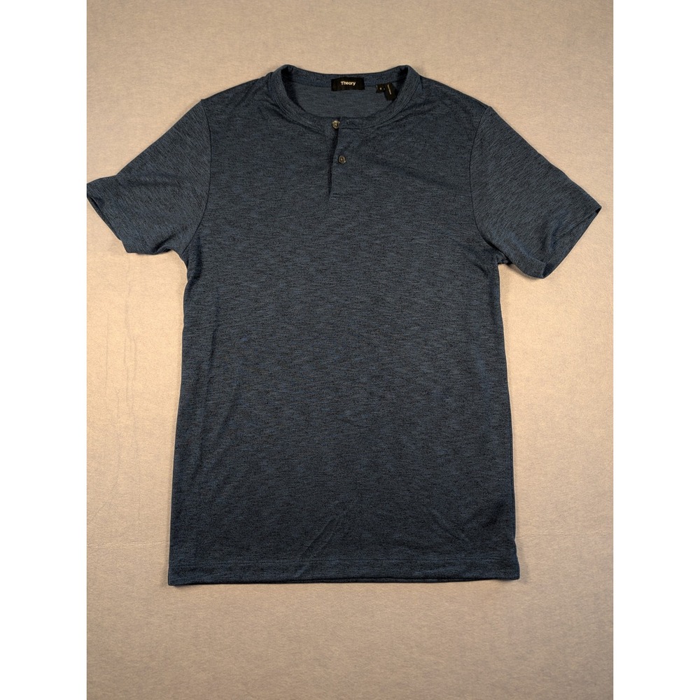 Theory Henley Shirt Mens Small Blue Gaskell H Anemone Space Dye Modal Excellent‎